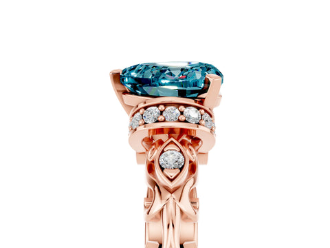 Rose gold Heart Cut Blue Topaz Solitaire Ring with Filigree Band and Four-Prong Setting_29