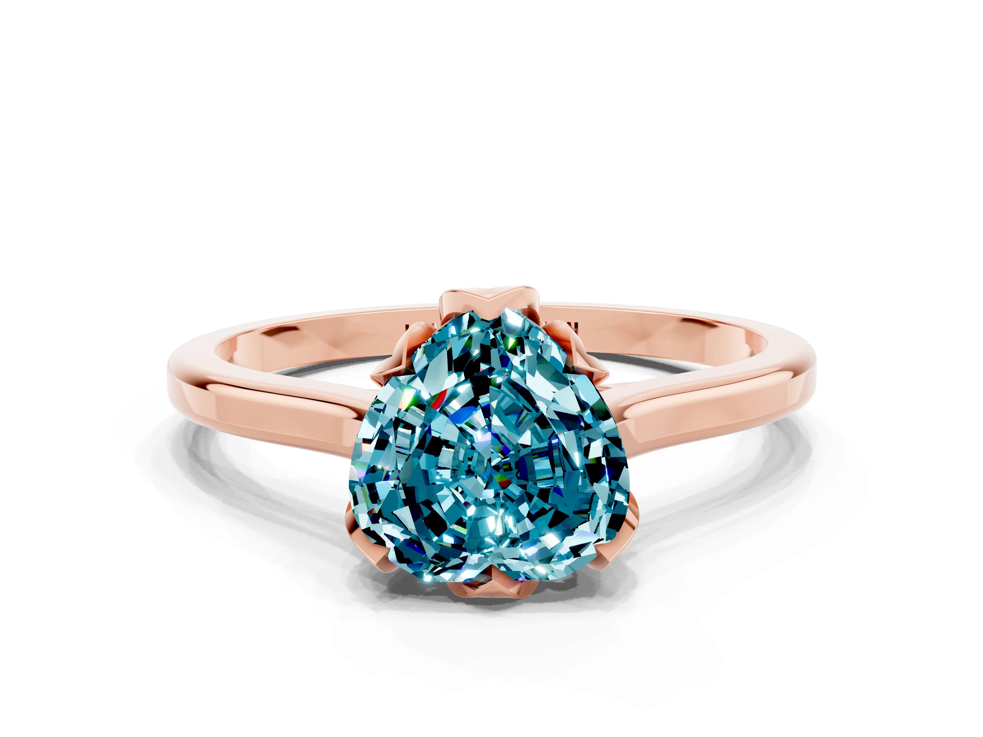 Rose gold Heart Cut Blue Topaz Solitaire Ring with Flower Prong Setting and Classic Band_12