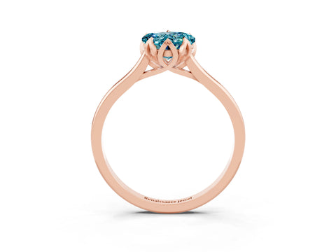 Rose gold Heart Cut Blue Topaz Solitaire Ring with Flower Prong Setting and Classic Band_15