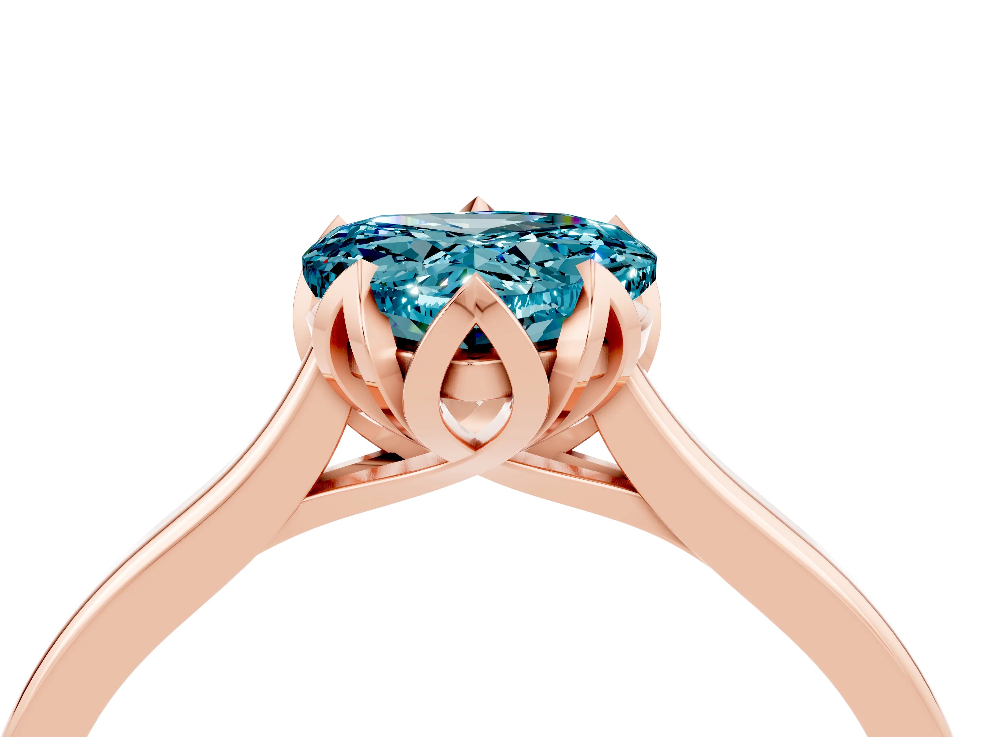 Rose gold Heart Cut Blue Topaz Solitaire Ring with Flower Prong Setting and Classic Band_16