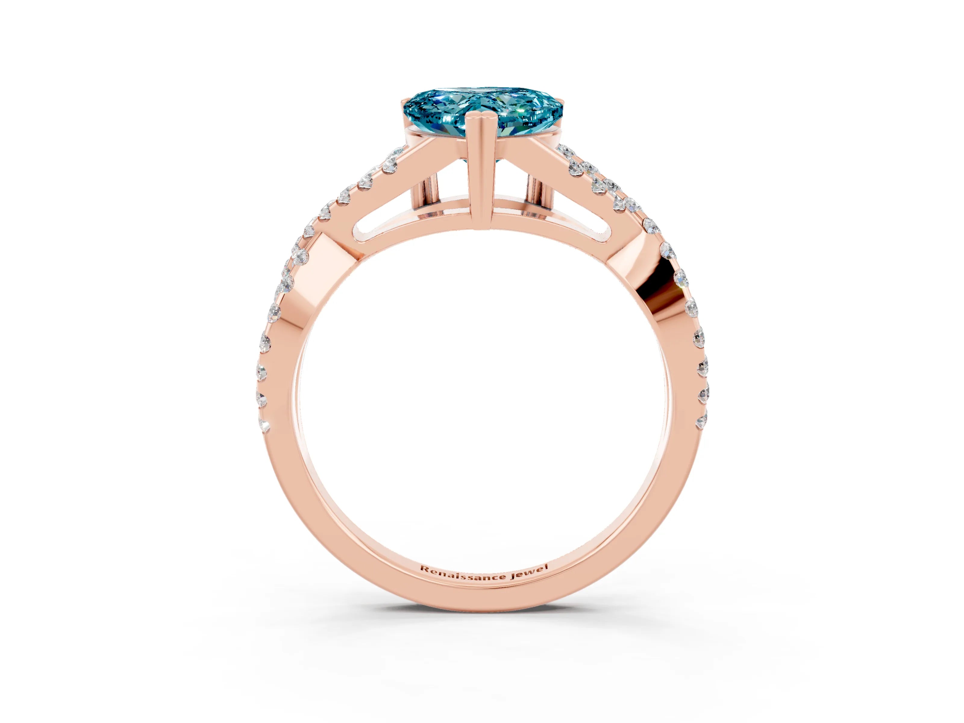 Rose gold Heart Cut Blue Topaz Solitaire Ring with Four-Prong Setting and Twisted Pavé Band_3