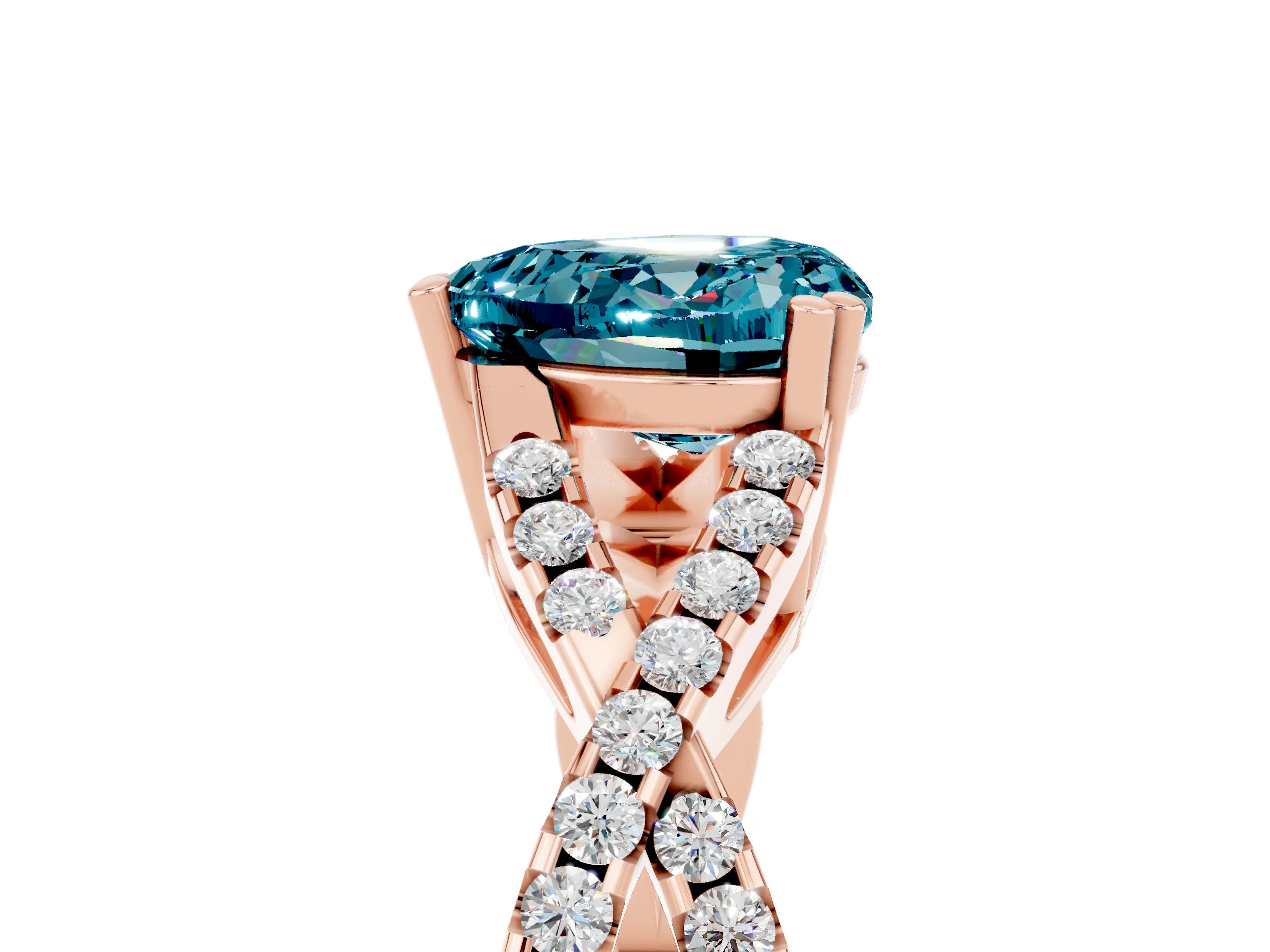 Rose gold Heart Cut Blue Topaz Solitaire Ring with Four-Prong Setting and Twisted Pavé Band_5