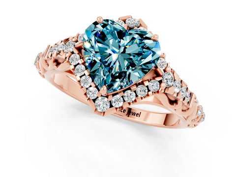 Rose gold Heart Cut Blue Topaz Solitaire Ring with Hidden Halo and Pavé Band_13