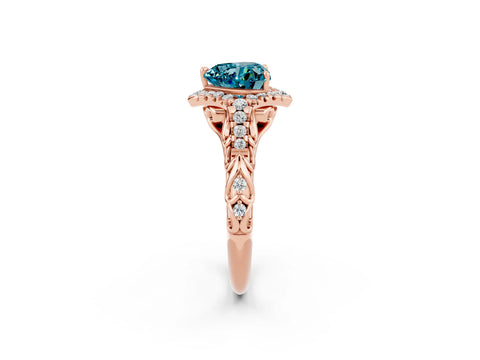 Rose gold Heart Cut Blue Topaz Solitaire Ring with Hidden Halo and Pavé Band_14