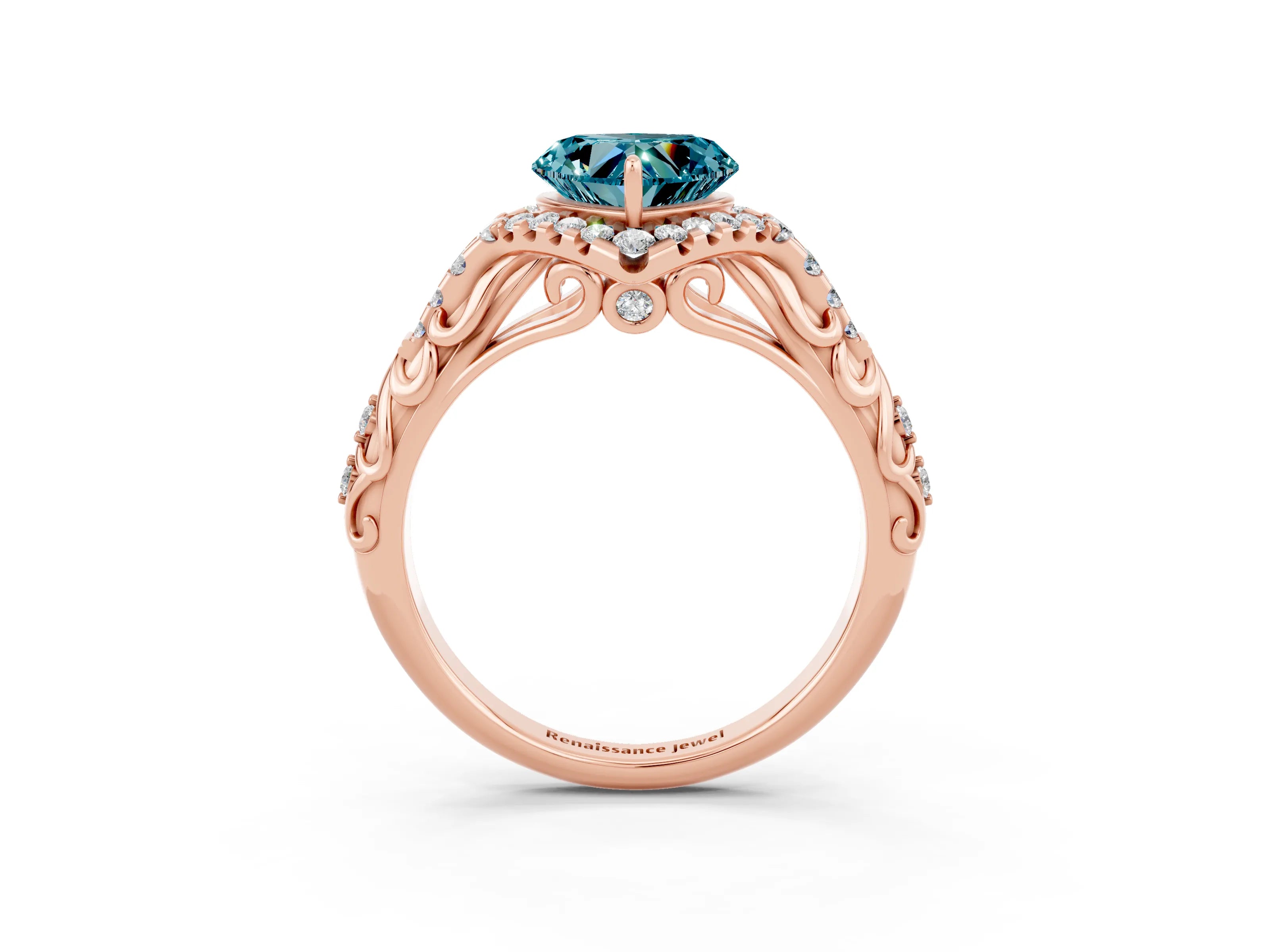 Rose gold Heart Cut Blue Topaz Solitaire Ring with Hidden Halo and Pavé Band_15
