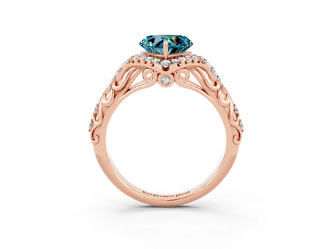 Rose gold Heart Cut Blue Topaz Solitaire Ring with Hidden Halo and Pavé Band_15