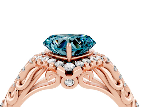 Rose gold Heart Cut Blue Topaz Solitaire Ring with Hidden Halo and Pavé Band_16