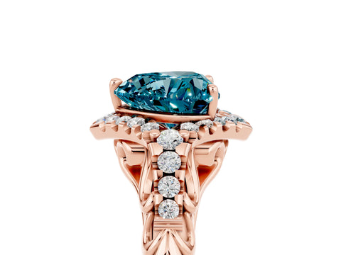 Rose gold Heart Cut Blue Topaz Solitaire Ring with Hidden Halo and Pavé Band_17