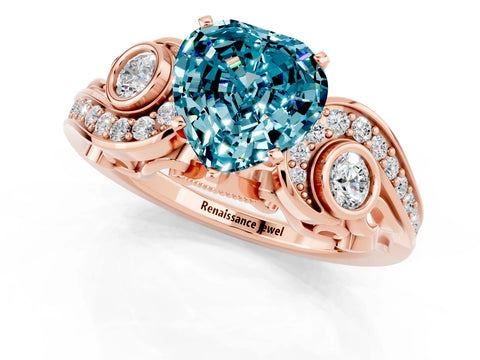 Rose gold Heart Cut Blue Topaz Solitaire Ring with Milgrain Pavé Band and Four-Prong Setting_25