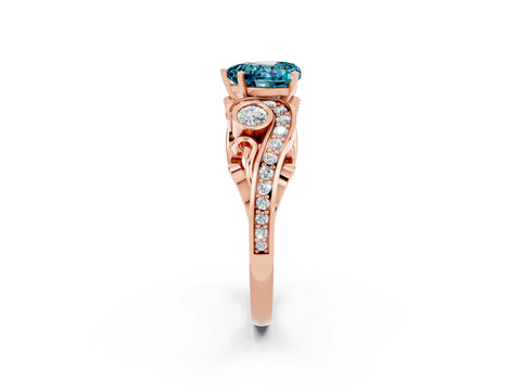 Rose gold Heart Cut Blue Topaz Solitaire Ring with Milgrain Pavé Band and Four-Prong Setting_26
