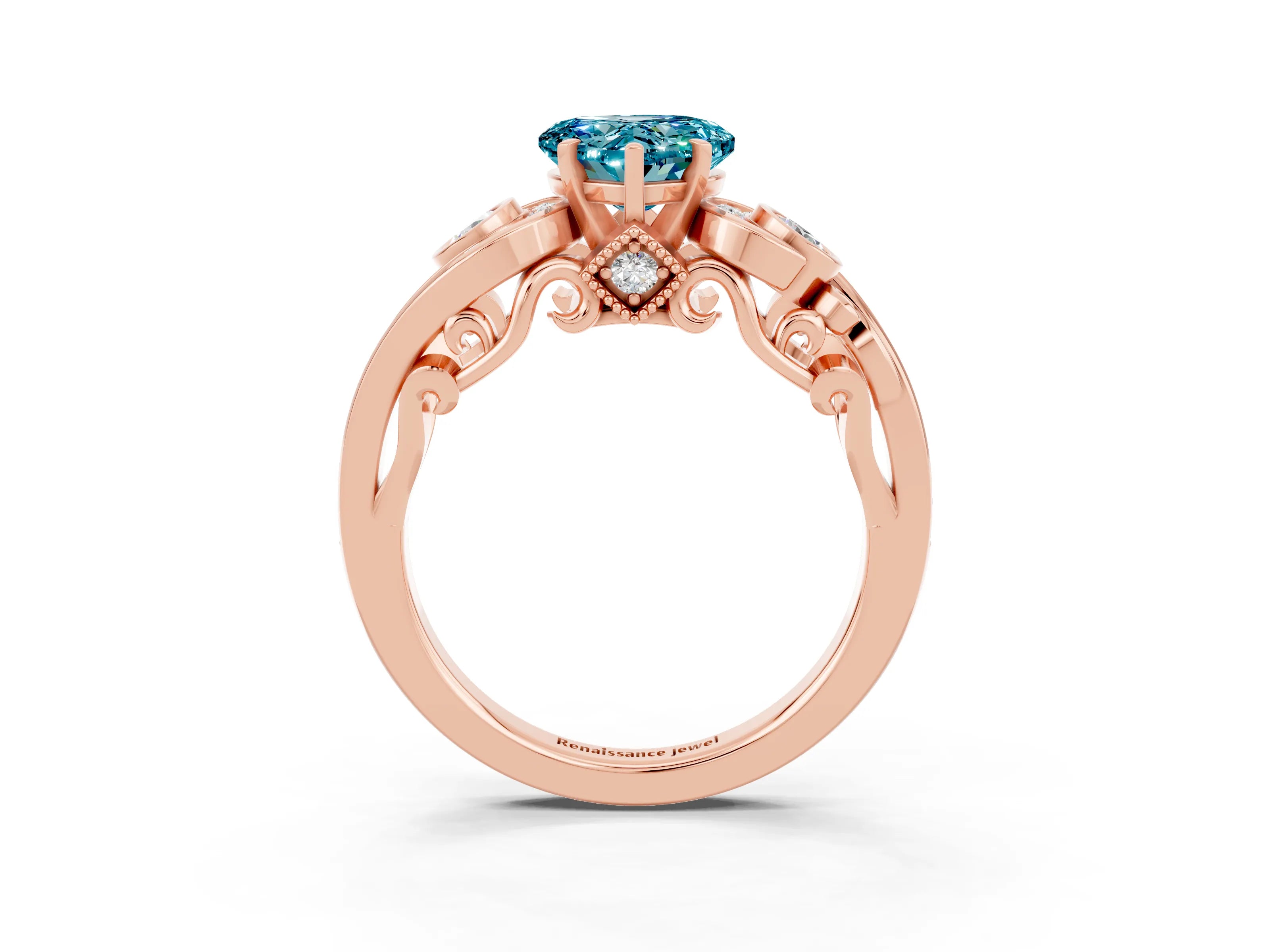 Rose gold Heart Cut Blue Topaz Solitaire Ring with Milgrain Pavé Band and Four-Prong Setting_27