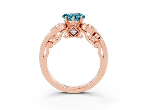 Rose gold Heart Cut Blue Topaz Solitaire Ring with Milgrain Pavé Band and Four-Prong Setting_27