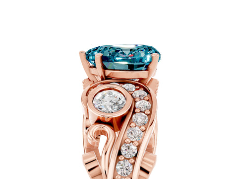 Rose gold Heart Cut Blue Topaz Solitaire Ring with Milgrain Pavé Band and Four-Prong Setting_29