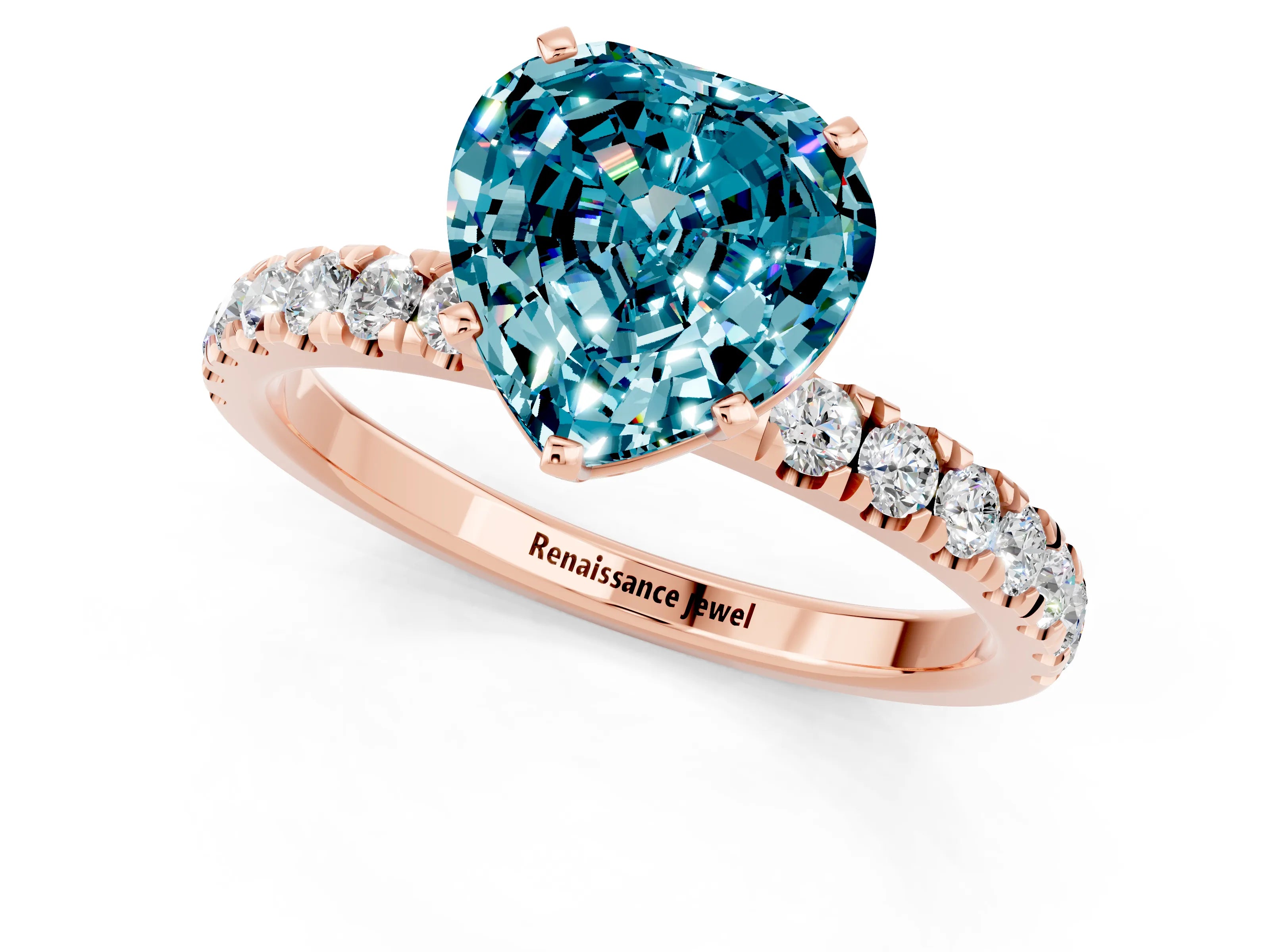 Rose gold Heart Cut Blue Topaz Solitaire Ring with Pavé Accents and Four-Prong Setting_1