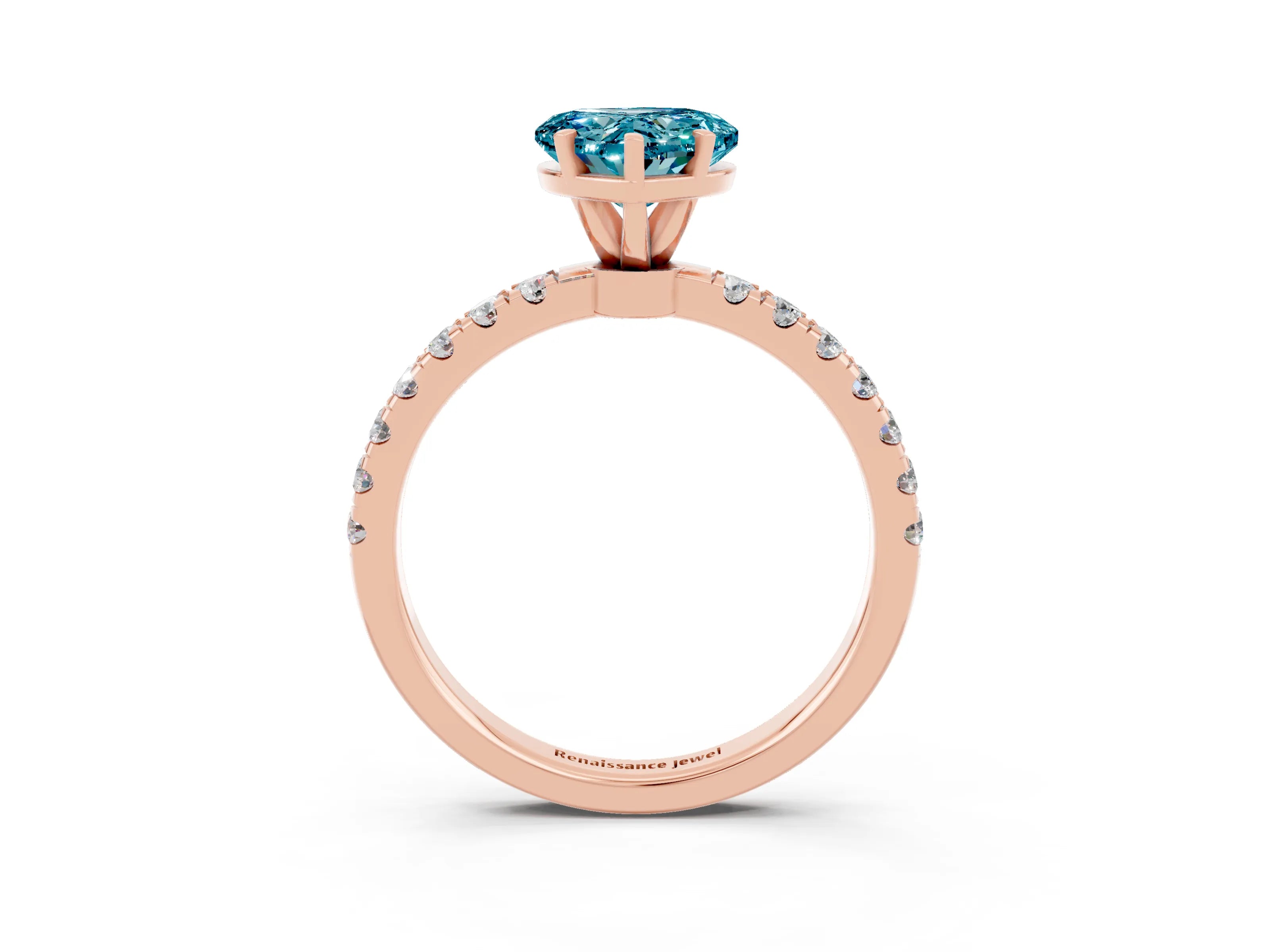 Rose gold Heart Cut Blue Topaz Solitaire Ring with Pavé Accents and Four-Prong Setting_3