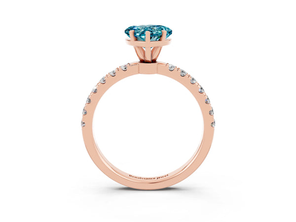 Rose gold Heart Cut Blue Topaz Solitaire Ring with Pavé Accents and Four-Prong Setting