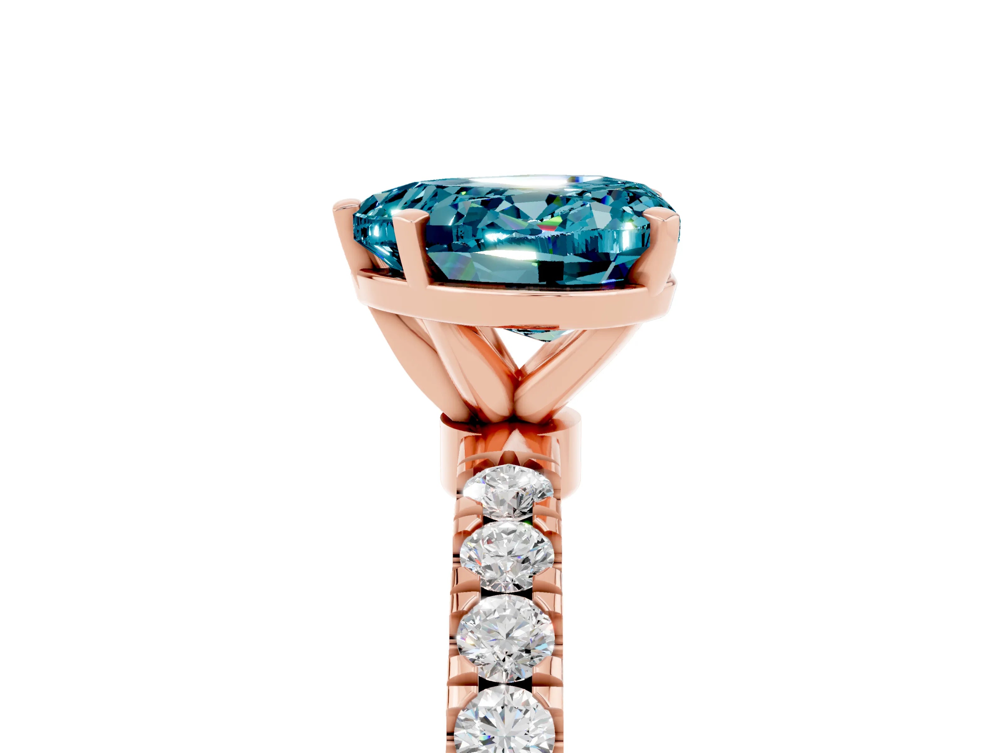 Rose gold Heart Cut Blue Topaz Solitaire Ring with Pavé Accents and Four-Prong Setting_5