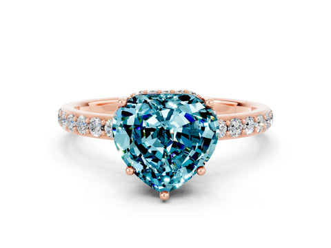 Rose gold Heart Cut Blue Topaz Solitaire Ring with Pavé Band and Hidden Halo_12