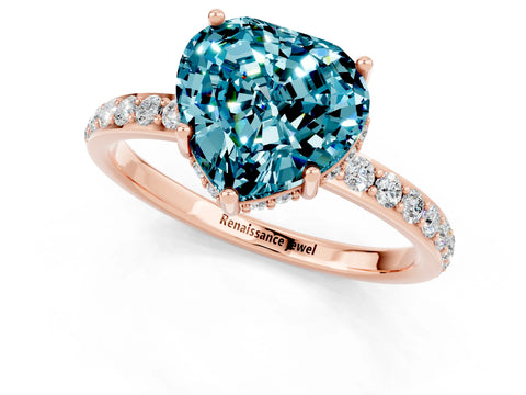 Rose gold Heart Cut Blue Topaz Solitaire Ring with Pavé Band and Hidden Halo_13