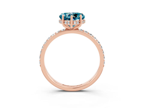 Rose gold Heart Cut Blue Topaz Solitaire Ring with Pavé Band and Hidden Halo_15