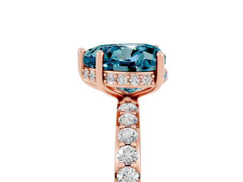 Rose gold Heart Cut Blue Topaz Solitaire Ring with Pavé Band and Hidden Halo_17