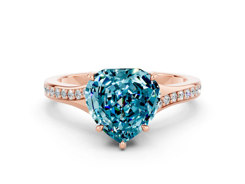 Rose gold Heart Cut Blue Topaz Solitaire Ring with Pavé Band and Prong Setting_12