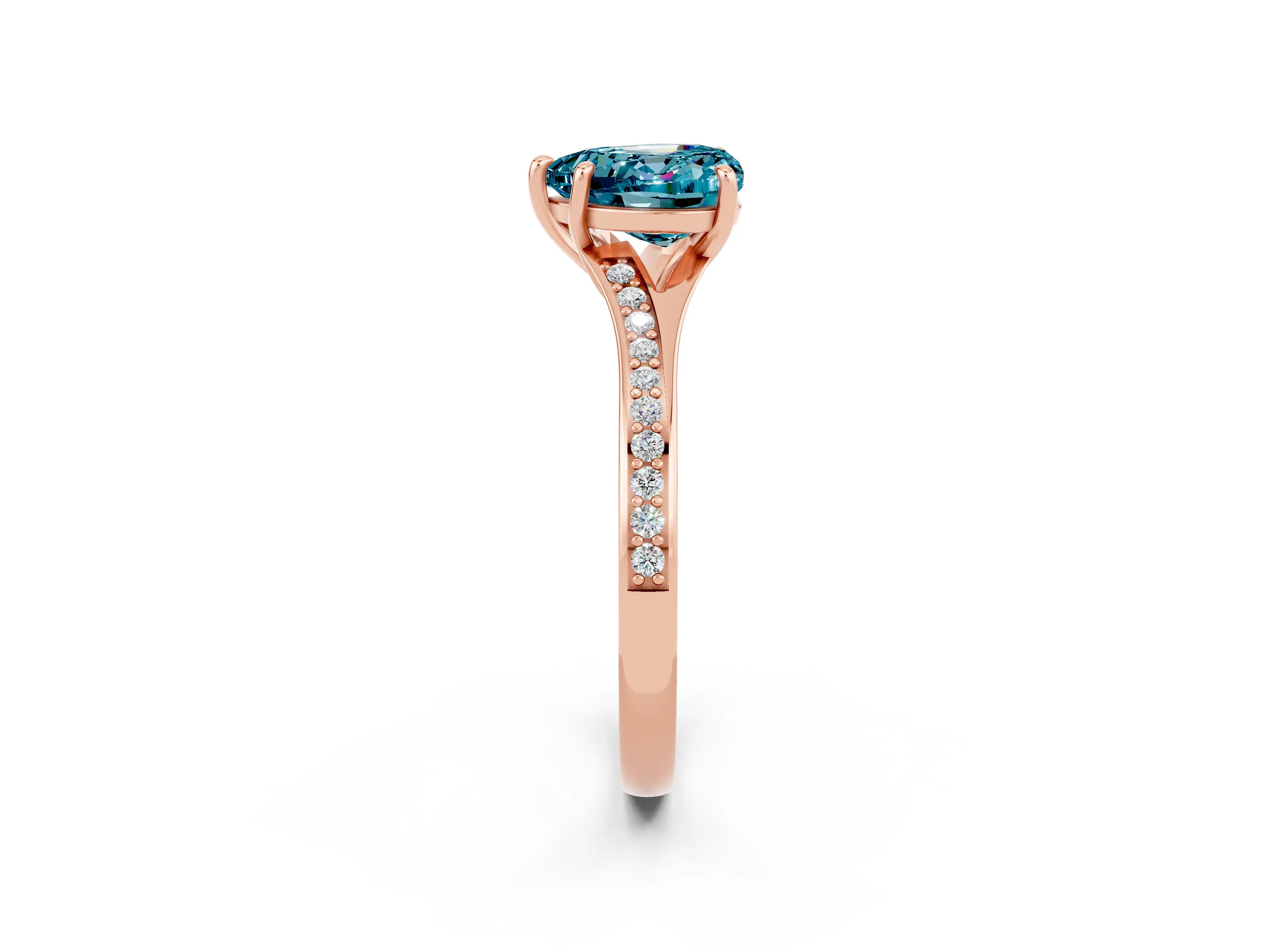 Rose gold Heart Cut Blue Topaz Solitaire Ring with Pavé Band and Prong Setting_14