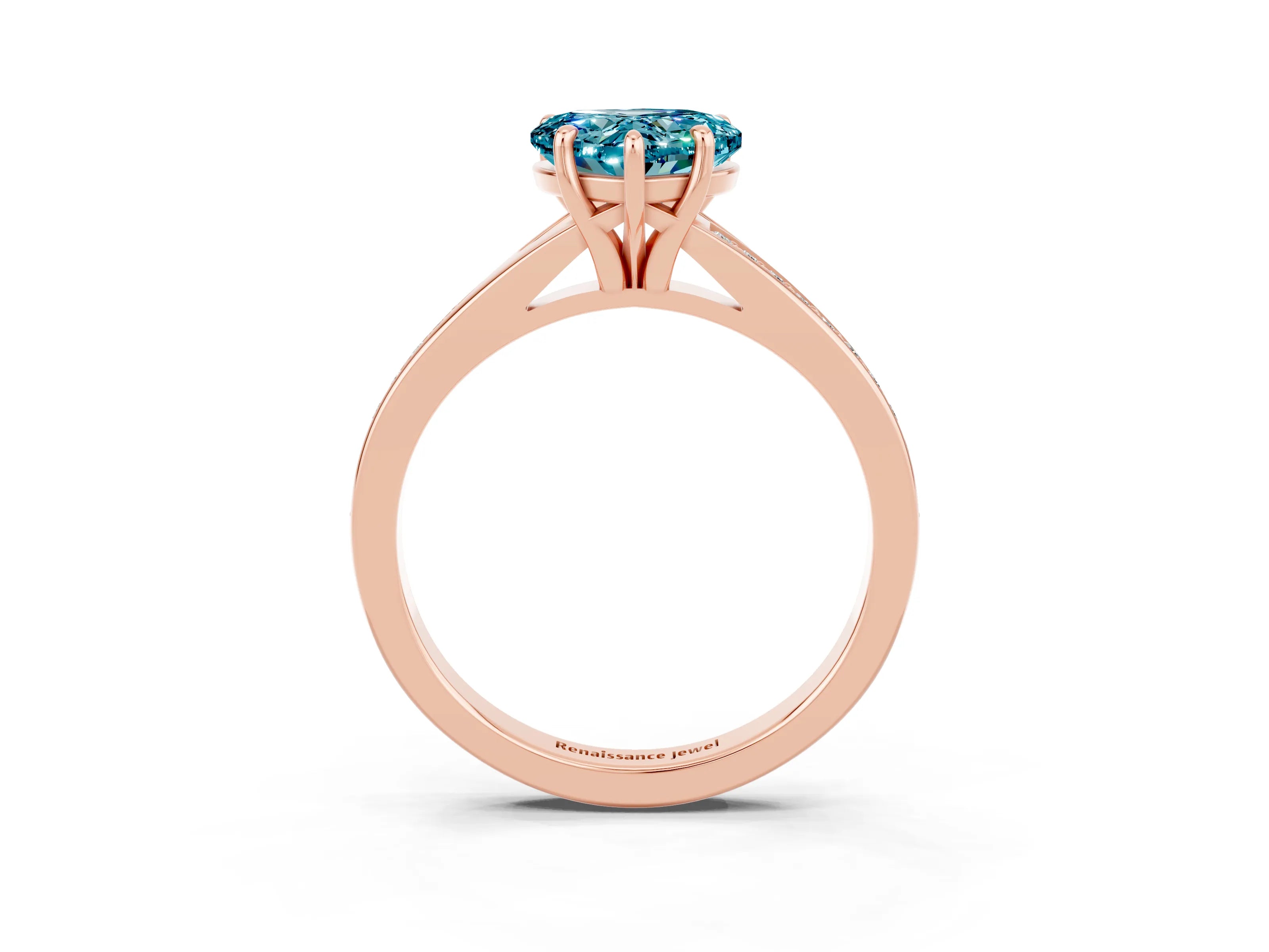 Rose gold Heart Cut Blue Topaz Solitaire Ring with Pavé Band and Prong Setting_15