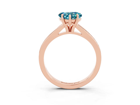 Rose gold Heart Cut Blue Topaz Solitaire Ring with Pavé Band and Prong Setting_15