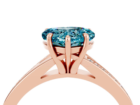 Rose gold Heart Cut Blue Topaz Solitaire Ring with Pavé Band and Prong Setting_16