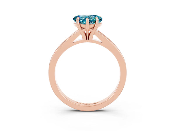 Rose gold Heart Cut Blue Topaz Solitaire Ring with Pavé Band and Prong Setting