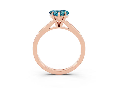 Rose gold Heart Cut Blue Topaz Solitaire Ring with Pavé Band and Prong Setting_3