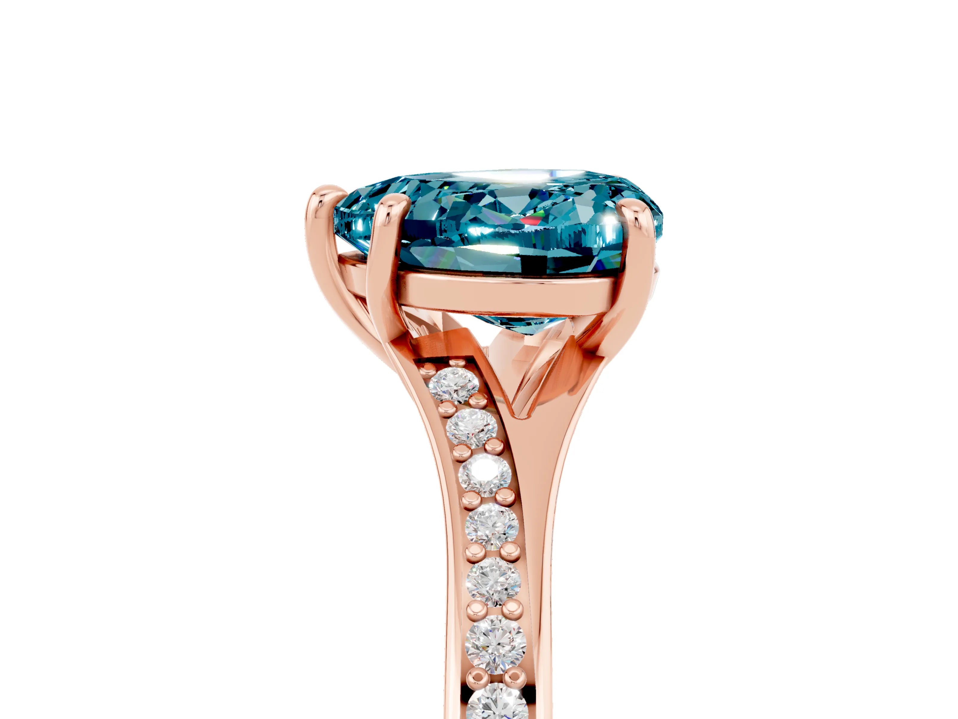 Rose gold Heart Cut Blue Topaz Solitaire Ring with Pavé Band and Prong Setting_5
