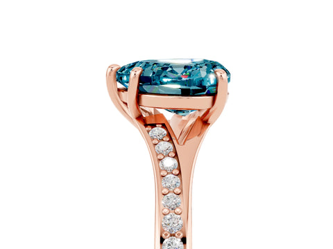 Rose gold Heart Cut Blue Topaz Solitaire Ring with Pavé Band and Prong Setting_5