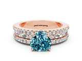 Rose gold Heart Cut Blue Topaz Solitaire Ring with Pavé and Channel Set Band