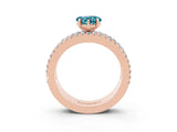 Rose gold Heart Cut Blue Topaz Solitaire Ring with Pavé and Channel Set Band_3