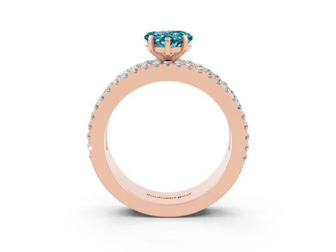 Rose gold Heart Cut Blue Topaz Solitaire Ring with Pavé and Channel Set Band_3