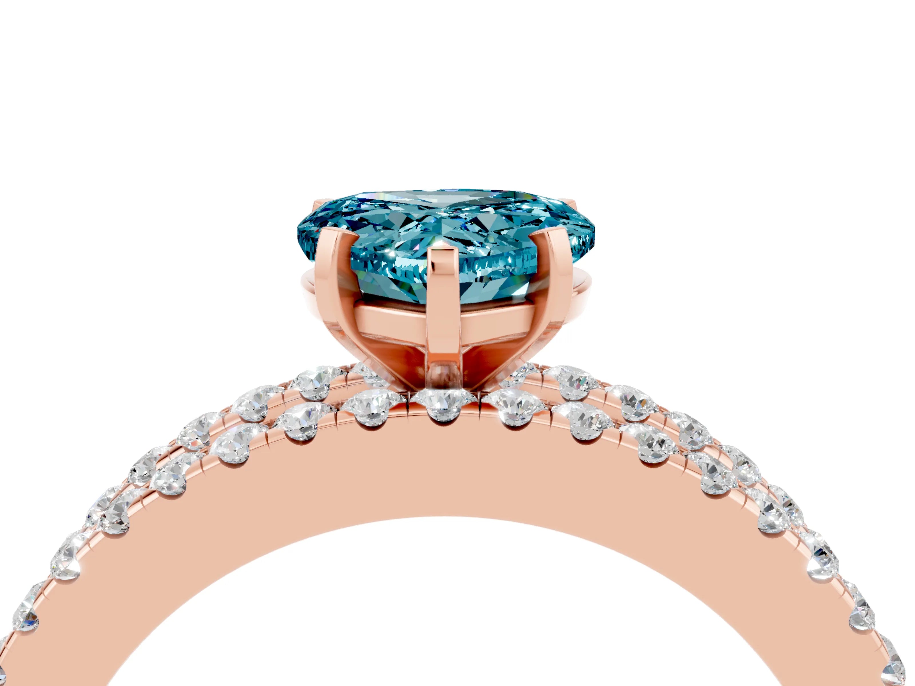 Rose gold Heart Cut Blue Topaz Solitaire Ring with Pavé and Channel Set Band_4
