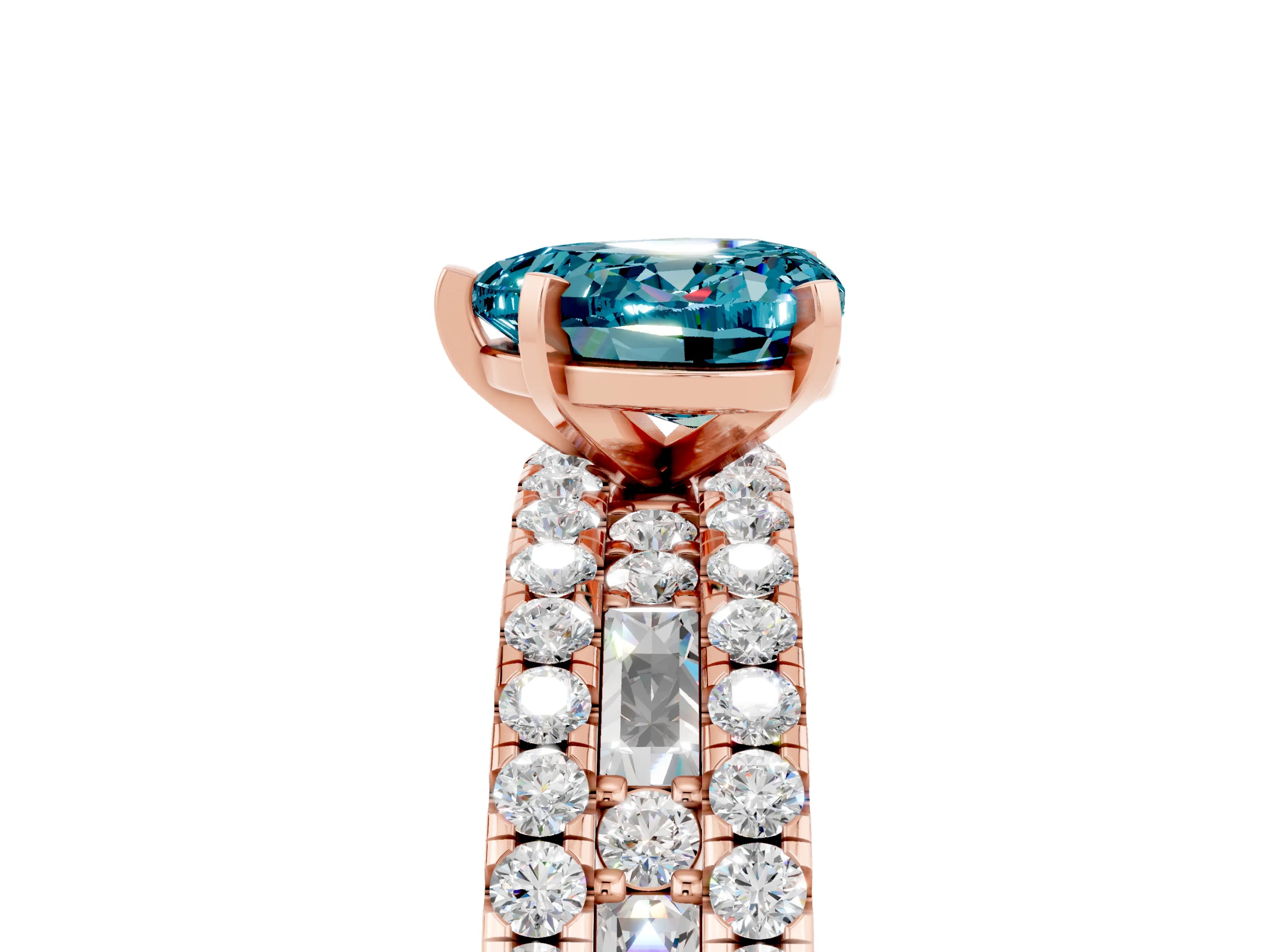 Rose gold Heart Cut Blue Topaz Solitaire Ring with Pavé and Channel Set Band_5