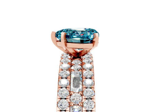 Rose gold Heart Cut Blue Topaz Solitaire Ring with Pavé and Channel Set Band_5