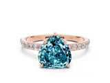Rose gold Heart Cut Blue Topaz Solitaire Ring with Pave Band and Four Prong Setting_24