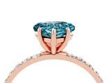 Rose gold Heart Cut Blue Topaz Solitaire Ring with Pave Band and Four Prong Setting_28