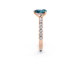 Rose gold Heart Cut Blue Topaz Solitaire Ring with Round  Pavé Band and Four-Prong Setting_46