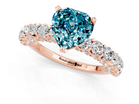 Rose gold Heart Cut Blue Topaz Solitaire Ring with Shared Prong Pavé Band and Four-Prong Setting_13