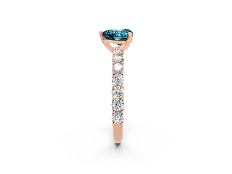 Rose gold Heart Cut Blue Topaz Solitaire Ring with Shared Prong Pavé Band and Four-Prong Setting_14