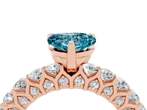 Rose gold Heart Cut Blue Topaz Solitaire Ring with Shared Prong Pavé Band and Four-Prong Setting_16