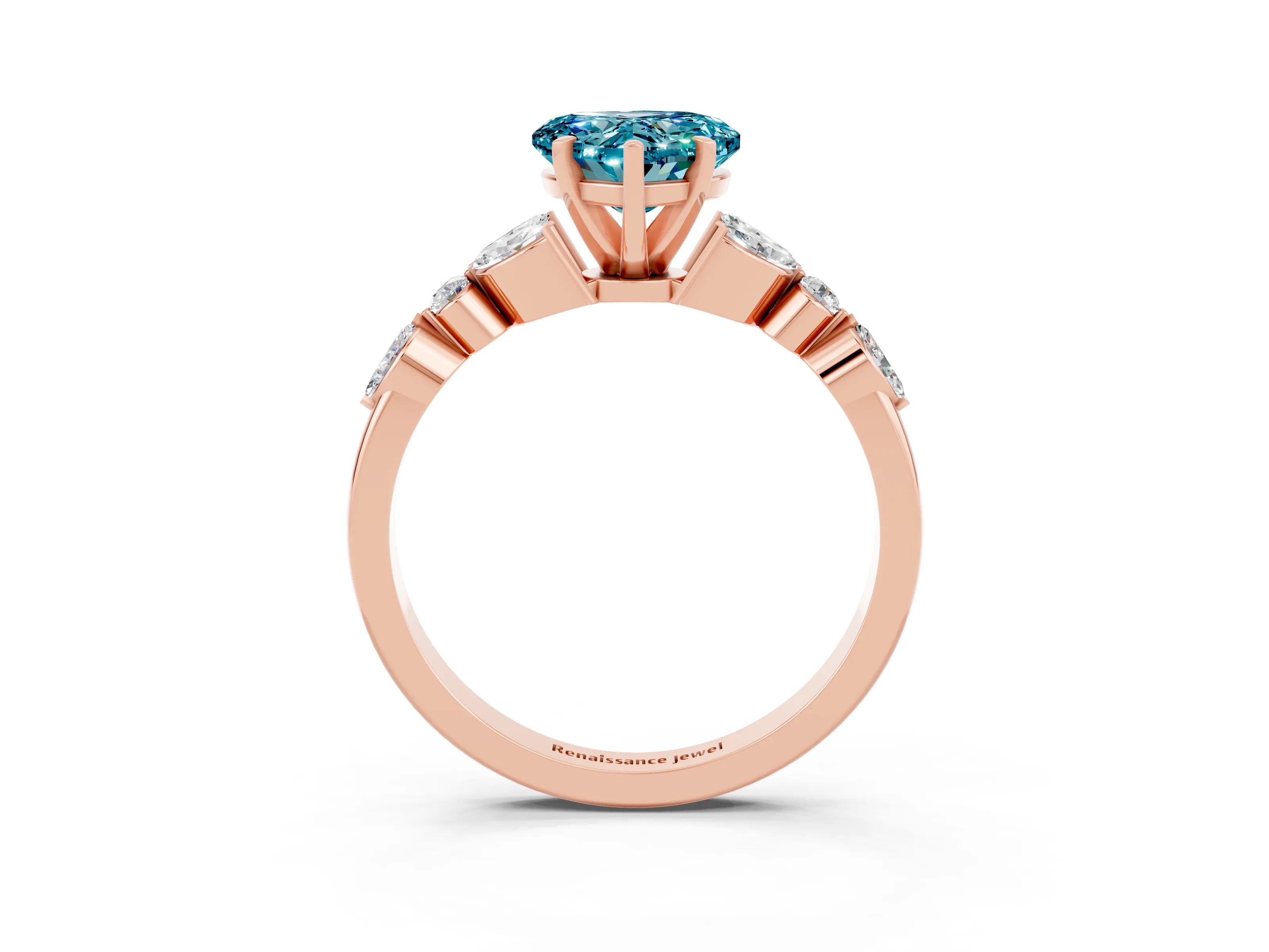Rose gold Heart Cut Blue Topaz Solitaire Ring with Side Stones and Four-Prong Setting_15