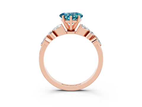 Rose gold Heart Cut Blue Topaz Solitaire Ring with Side Stones and Four-Prong Setting_15