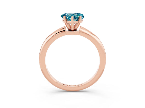 Rose gold Heart Cut Blue Topaz Solitaire Ring with Six-Prong Setting and Classic Band