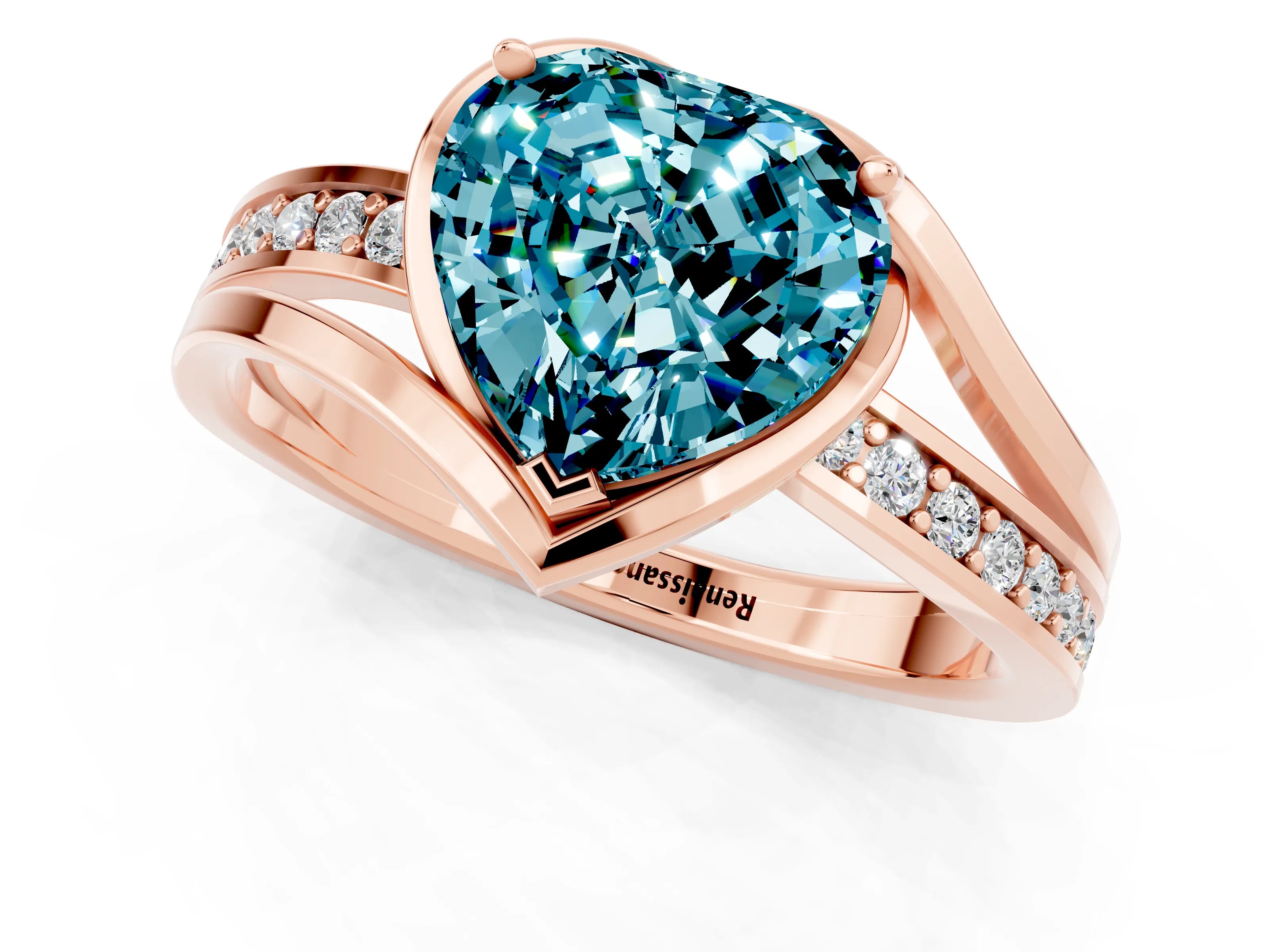 Rose gold Heart Cut Blue Topaz Solitaire Ring with Split Shank and Prong Setting_1